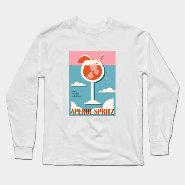 Aperol Spritz recipe, Cocktail, Retro 70s, Aesthetic art, Vintage poster, Exhibition print, Mid century modern Long Sleeve T-Shirt by KristinityArt